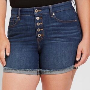 Torrid dark wash button fly cuffed denim shorts